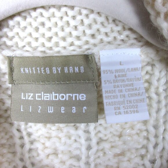 Liz Claiborne Cardigan Sweater Size L Vintage Hand Knit Wood Buttons Cable Knit - Picture 6 of 7